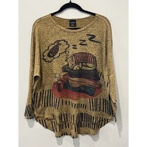 Inoah Top Women’s XS Long Sleeve Tunic Cats Fish Dream Artsy Novelty Sweater